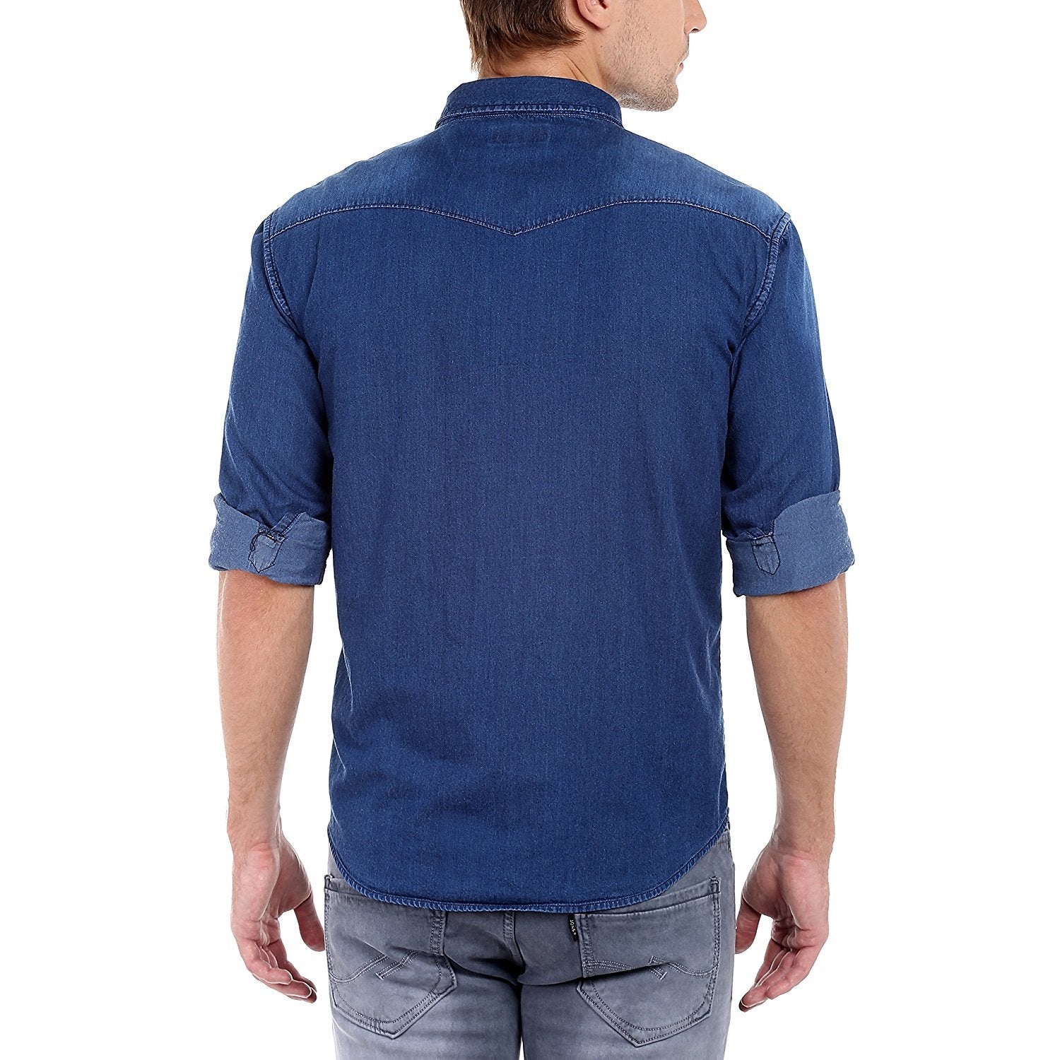 18+ Men's Denim Cutaway Collar Slim Fit Full Sleeve Casual Shirt Blue  Shaded XX-Large : Amazon.in: Clothing & Accessories