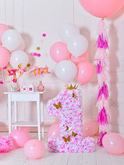 Kate Birthday Backdrop Wooden Texture Background Pink White Balloons